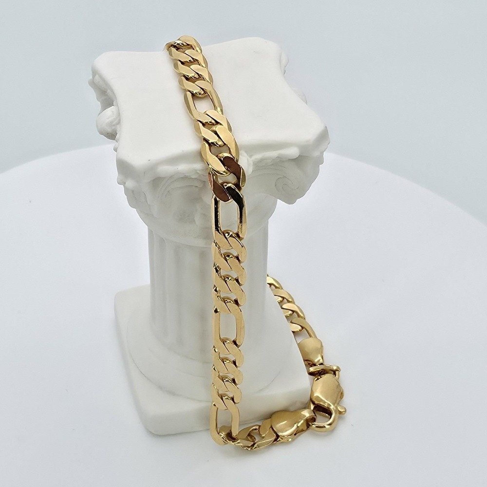 Vtg HONOR SOCIETY Women's Anklet Men's Bracelet Gold Plated Figaro Chain Avon 9" - Picture 7 of 14